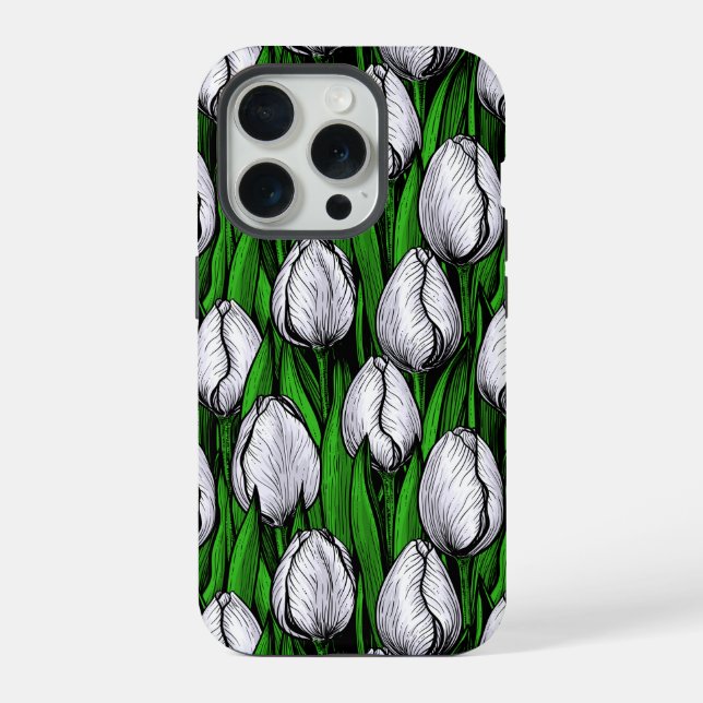 White tulips with green leaves iPhone case (Back)