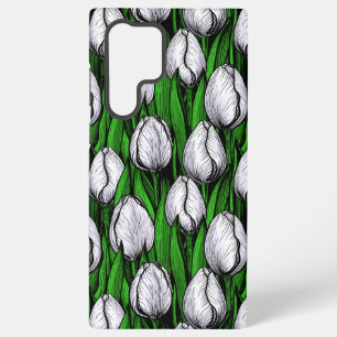 White tulips with green leaves samsung galaxy s22 ultra case