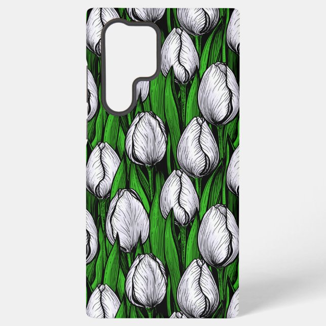 White tulips with green leaves samsung galaxy case (Back)