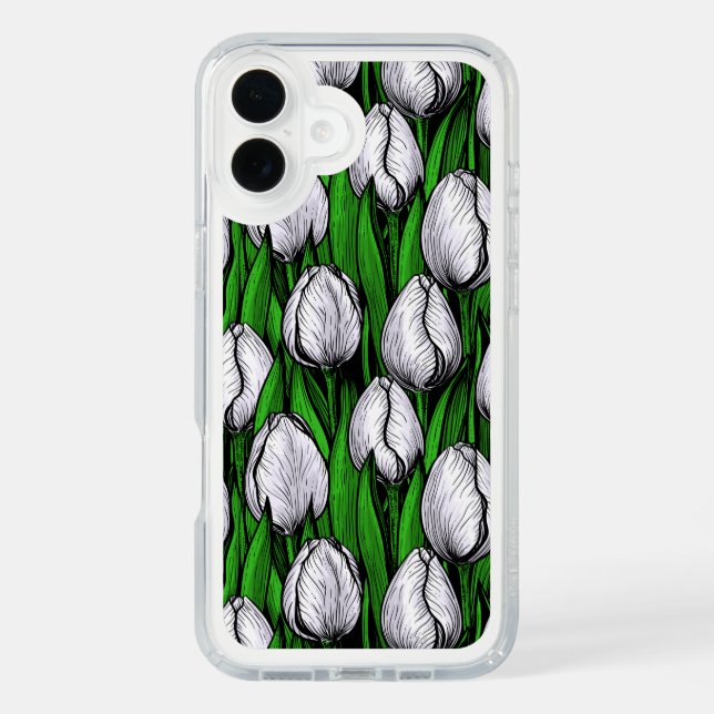 White tulips with green leaves speck iPhone case (Front)