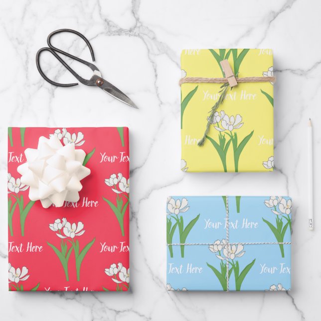 White Tulips Wrapping Paper Sheets (Front)
