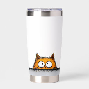 White Tumbler-Orange Cat Peeking Over Wall Insulated Tumbler