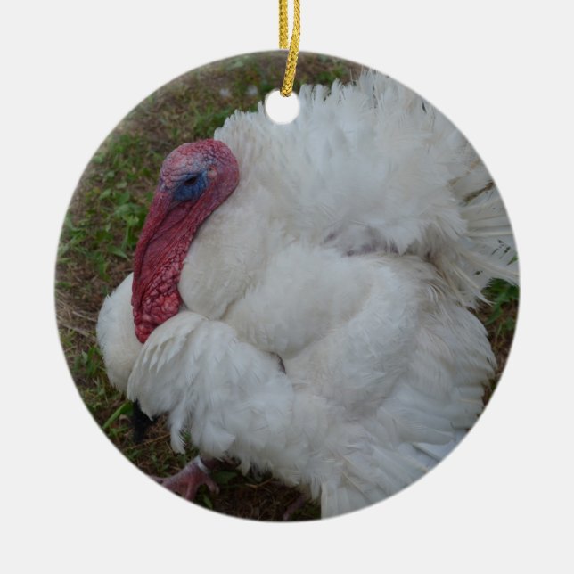 White Turkey Ceramic Ornament (Front)