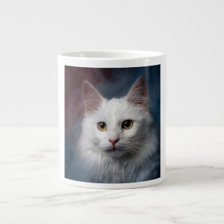White Turkish Angora Cat Red Blue Giant Coffee Mug