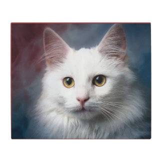 White Turkish Angora Cat Red Blue Metal Print