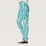 White & Turquoise-Blue Floral Damasks Leggings<br><div class="desc">Elegant white floral damasks on turquoise-blue background that you can change.</div>