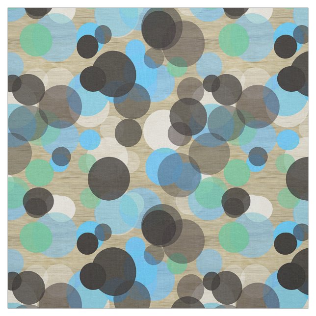 White Turquoise Blue Mint Polka Dots Pattern Wood Fabric (Swatch)