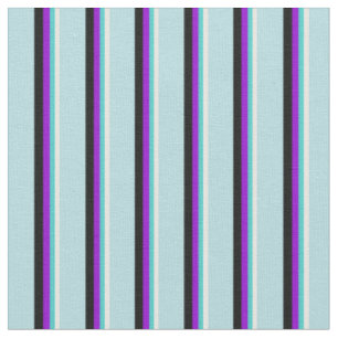 White, Turquoise, Dark Violet, Black & Powder Blue Fabric