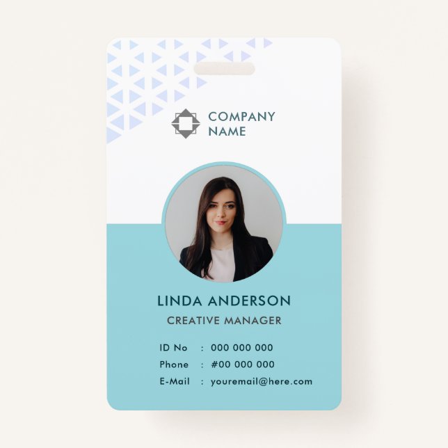 White Turquoise Employee Photo ID Abstract Pattern Badge (Front)