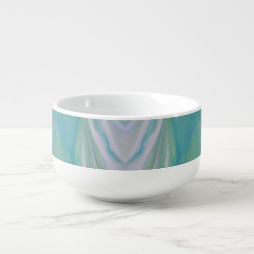 White Turquoise Feather  Soup Mug