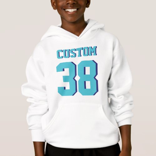 White  Turquoise Kids  Sports Football Jersey Hoodie