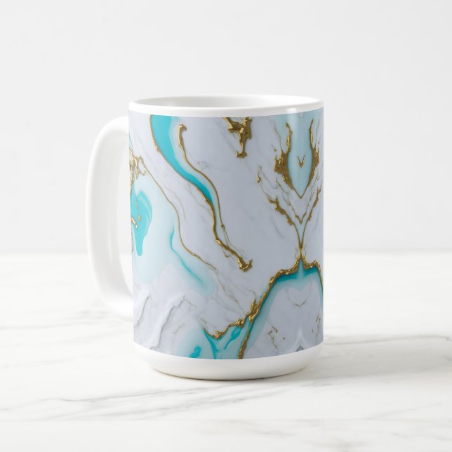 White-turquoise Liquid Marble  Coffee Mug (Front Left)