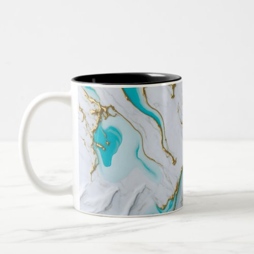 White_turquoise Liquid Marble  Two_Tone Coffee Mug