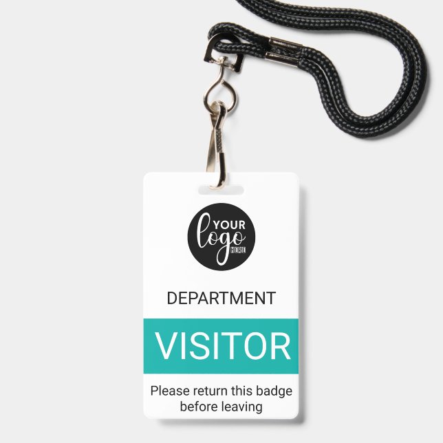 White Turquoise Logo Visitor Color Code Access Badge (Front with Lanyard)
