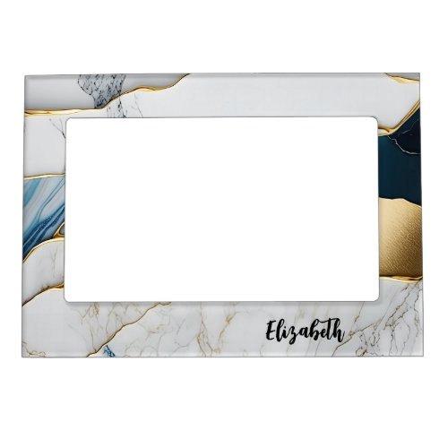 White Turquoise Marble Stone Gold Magnetic Frame