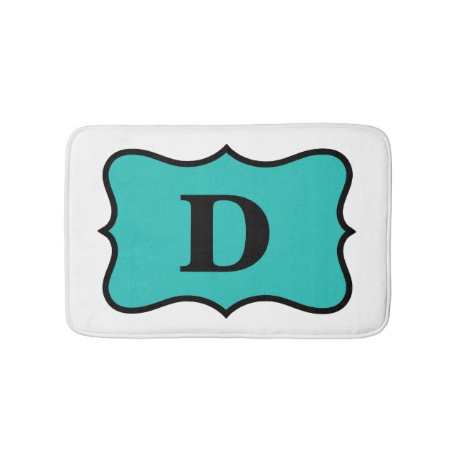 White Turquoise Teal Blue Monogram Initial Home Bath Mat (Front)