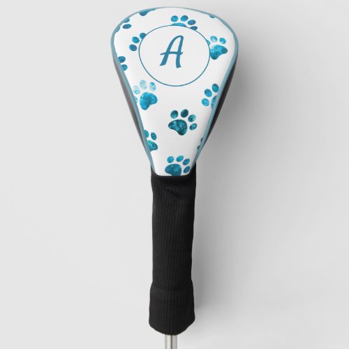 White Turquoise Textured Paw Print Personalized Golf Head Cover
