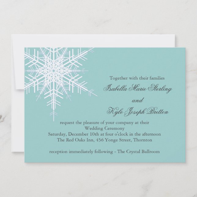 White/Turquoise Winter Snowflake Wedding Invite (Front)