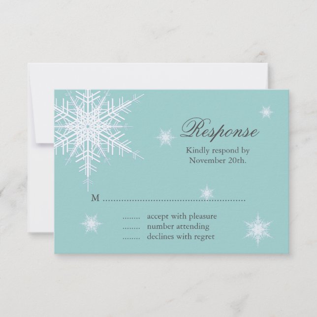 White/Turquoise Winter Snowflake Wedding RSVP (Front)