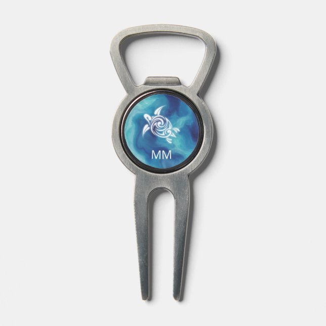 White Turtle Blue Ocean | Coastal Add Name Divot Tool (Composite)