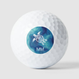White Turtle Blue Ocean Coastal Add Name Golf Balls