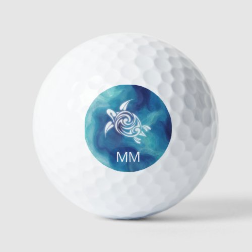 White Turtle Blue Ocean  Coastal Add Name Golf Balls