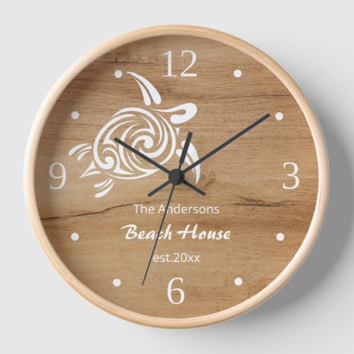 White Turtle Faux Wood Background Rustic Name Clock