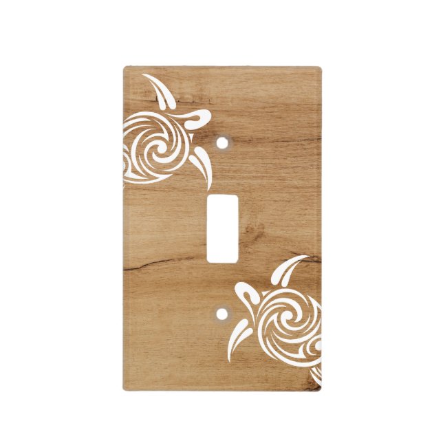 White Turtle Faux Wood Background Rustic Name Light Switch Cover (Front)
