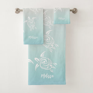 White Turtles Beach Themed Bath Towel Set