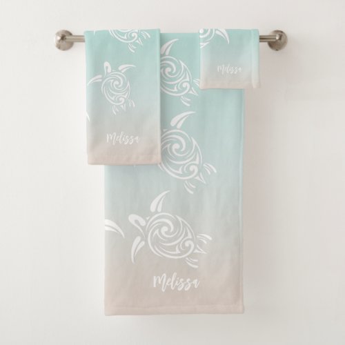 White Turtles Beach Themed Bath Towel Set