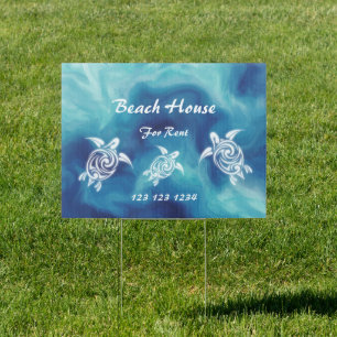 White Turtles Blue Ocean Watercolor Custom Text Sign