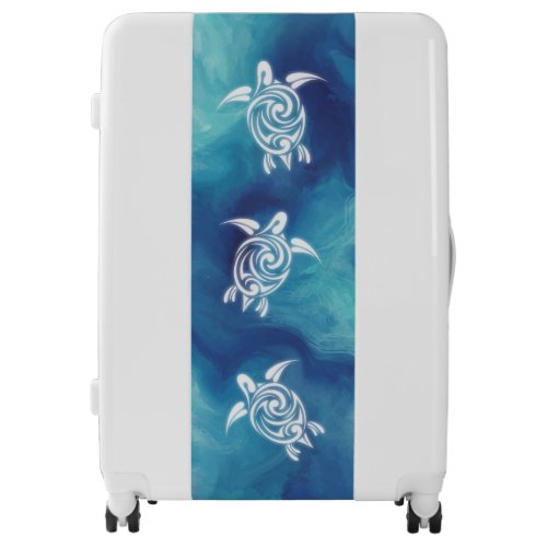 White Turtles Blue Ocean Watercolor  Luggage