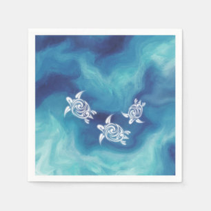 White Turtles in Blue Ocean Napkins