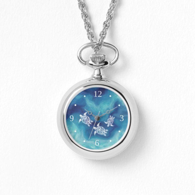 White Turtles in Blue Ocean Numbers Watch (Front)