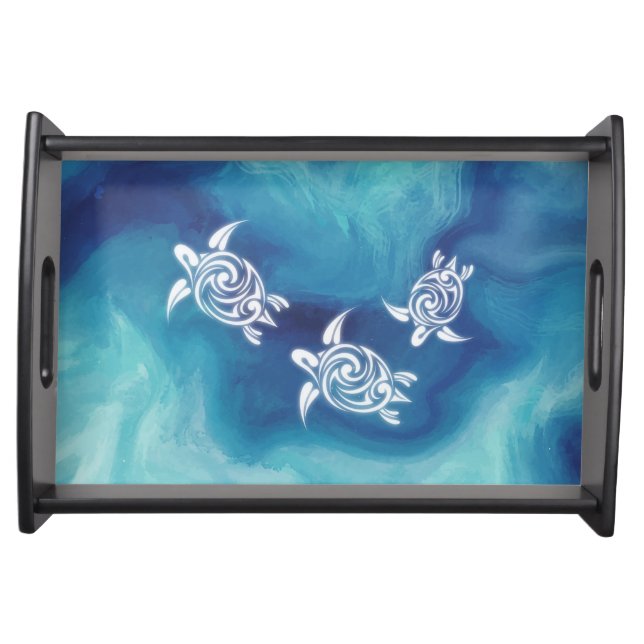White Turtles in Blue Ocean Serving Tray (Front)