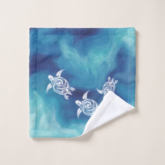 White Turtles in Blue Ocean Wash Cloth (Wash Cloth)