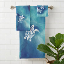White Turtles in Blue Ocean Watercolor Coastal