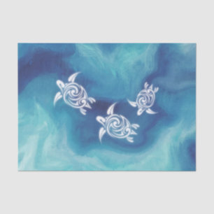 White Turtles in Blue Ocean Watercolor Coastal Tissue Paper
