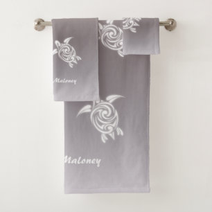 White Turtles Taupe Gradiet Add Name Bath Towel Set