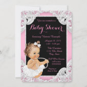 White Tutu Pink Black Pearl Baby Girl Shower Invitation (Back)