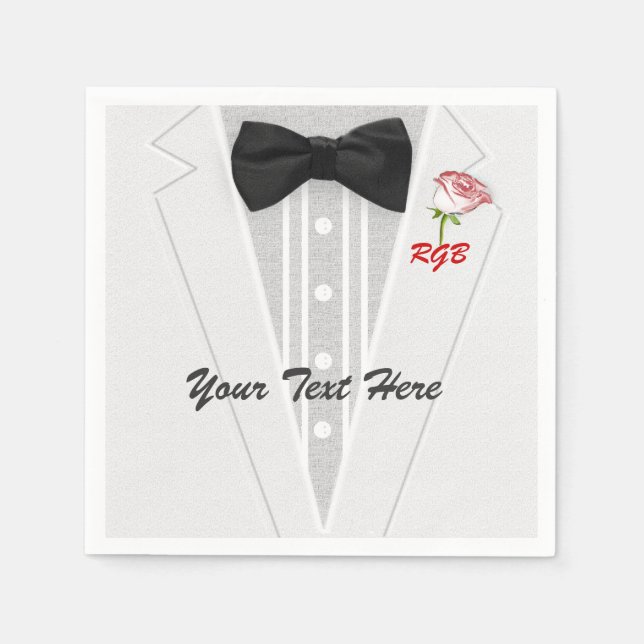 White Tuxedo Monogram with Rose Napkins (Front)