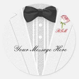 White Tuxedo with black Bow Tie Monogram Classic Round Sticker