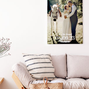 White Twig Mr & Mrs Wedding Date Photo Canvas Print