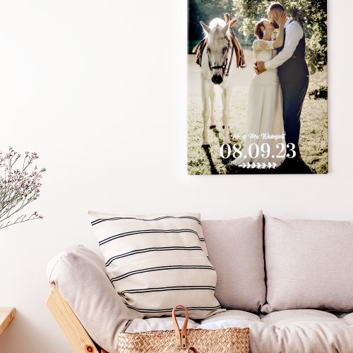 White Twig Mr  Mrs Wedding Date Photo Canvas Print