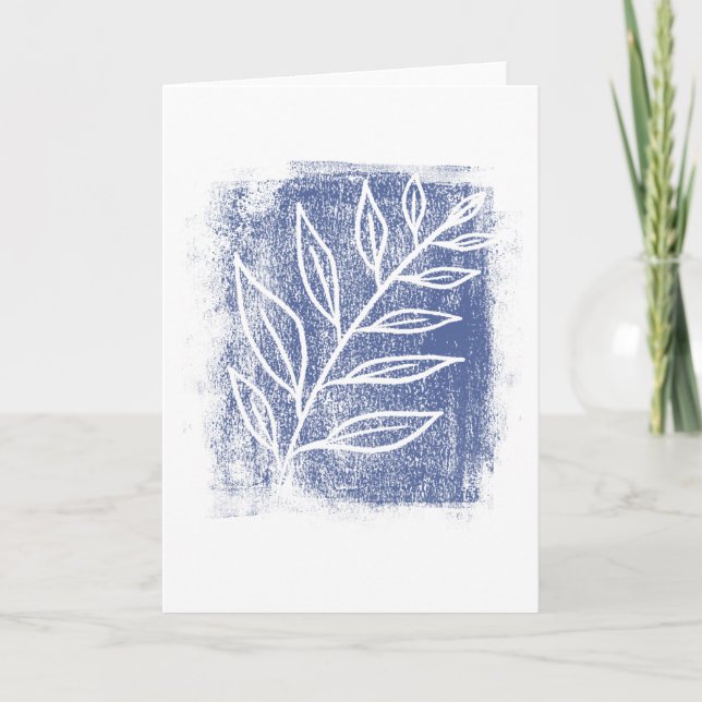 White Twig on Blue Watercolor Drawing Card (Front)
