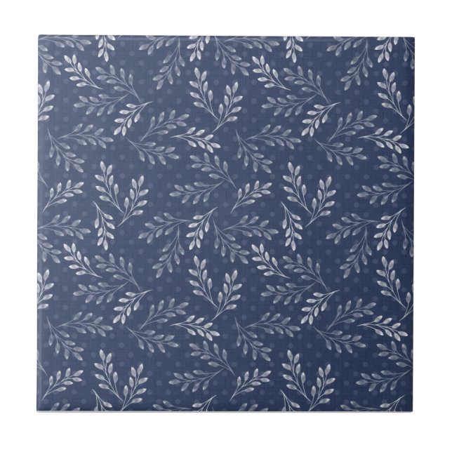 White twigs on blue. ceramic tile (Front)