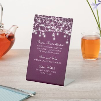 White Twinkle String Lights On Merlot Pedestal Sign by Charmalot at Zazzle