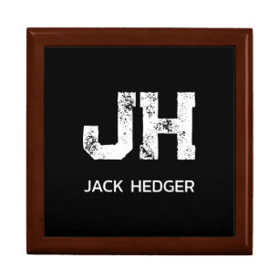 WHITE TWO LETTER MONOGRAM NAME BLACK GOLDEN OAK GIFT BOX