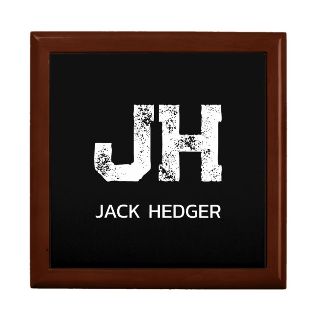 WHITE TWO LETTER MONOGRAM NAME BLACK GOLDEN OAK GIFT BOX (Front)