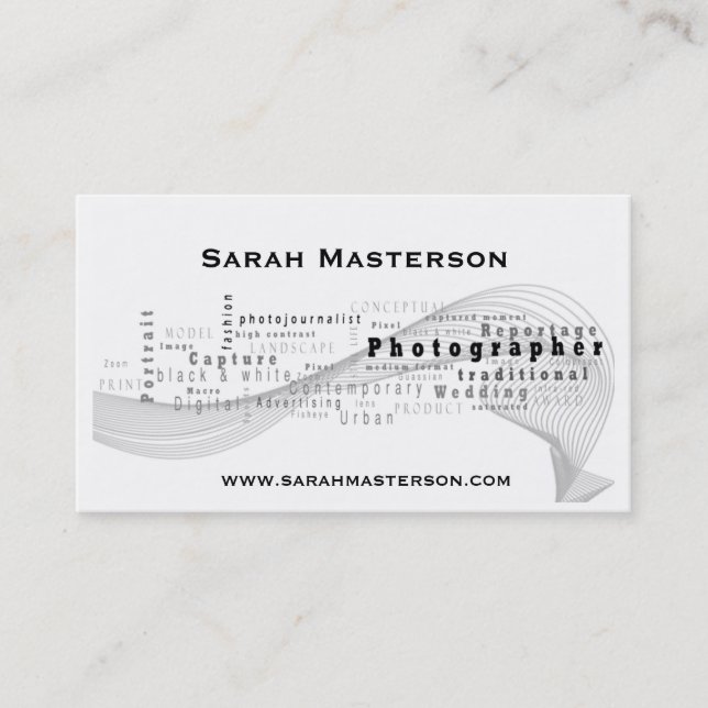White Typographic Photographer business card (Front)
